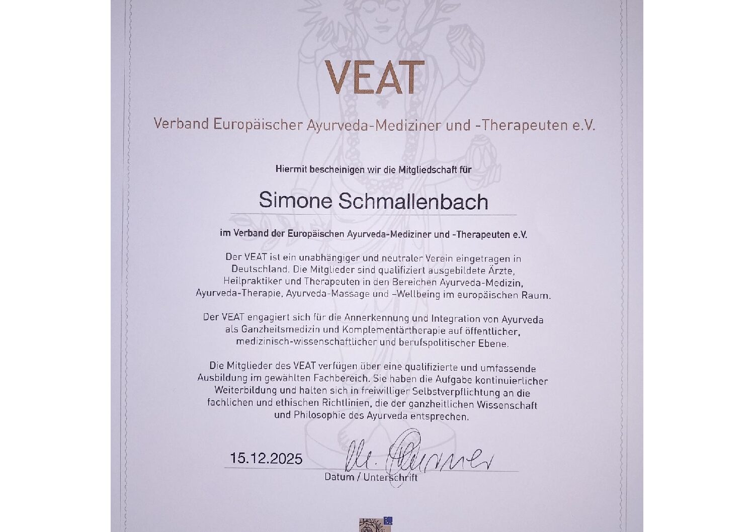 VEAT Mitgliedbescheinigung